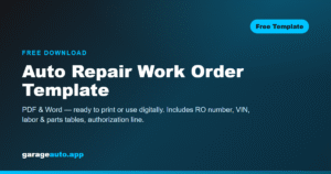 Auto repair work order template preview — printable PDF and Word format