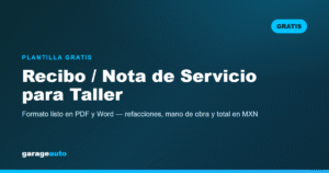 Recibo o nota de servicio para taller mecánico en PDF y Word para descargar gratis